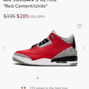 Jordan 3 red cement size 9.5